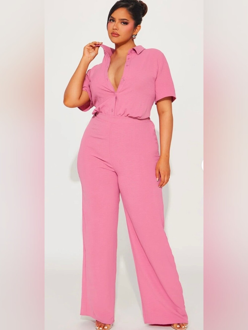 Fashion Nova Plus Wide Leg Jumpsuit in Pink